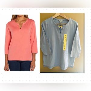 2 pack of Orvis Ladies' ¾ Sleeve Split Neck Top